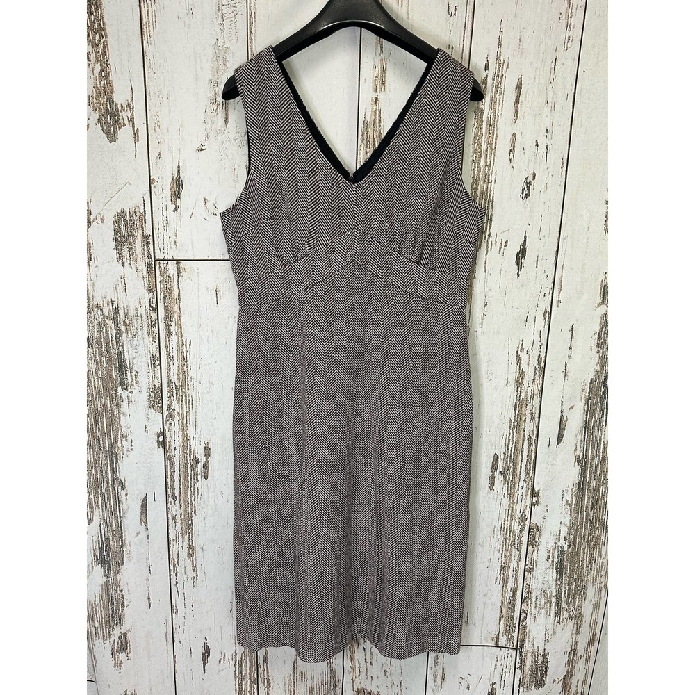 Silk Assets Brown and White Chevron Texture Wool Blend Dress